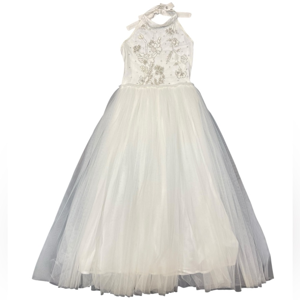 La La Couture Little Girls Flower Girl Wedding Dress White Tulle Beaded Halter 8